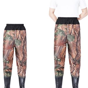 Fishing Waders for Men Women, Breathable Waist Wader Pants Fishing Waders with Boots, Waterproof Bootfoot Waders (Woodland pattern)